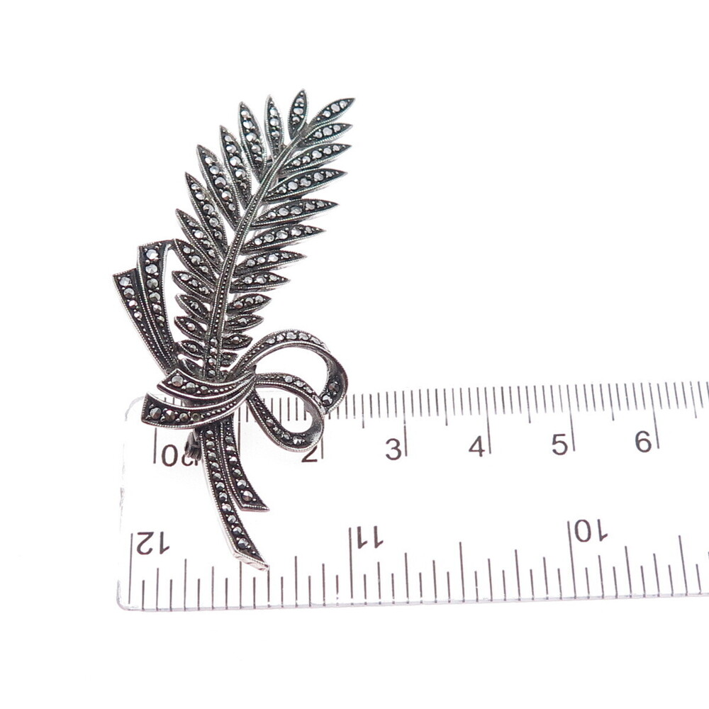 925 Sterling Silver Antique Germany Real Marcasite Pin Brooch (missing 1 stone) - Picture 4 of 8